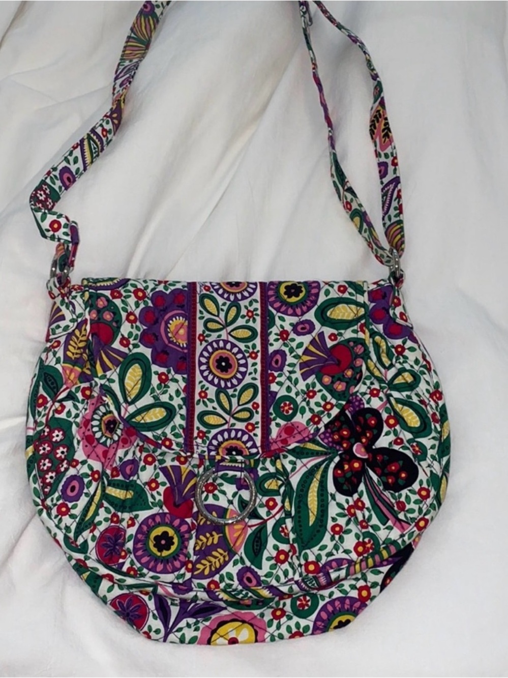 Vera Bradley Floral Quilted Satchel in White, Purple, Green, Pink
